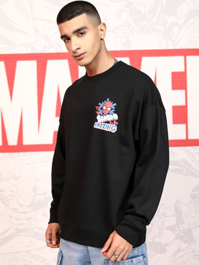 Marvel By Highlander Men Black Spider-Man Round Neck Pullover Sweatshirt - Black - Image 4