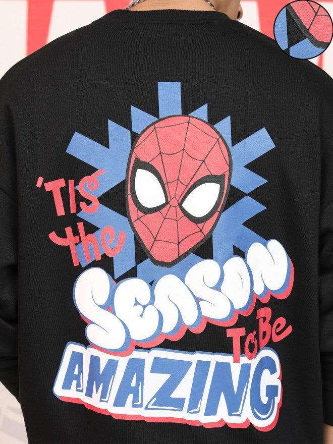Marvel By Highlander Men Black Spider-Man Round Neck Pullover Sweatshirt - Black - Image 5