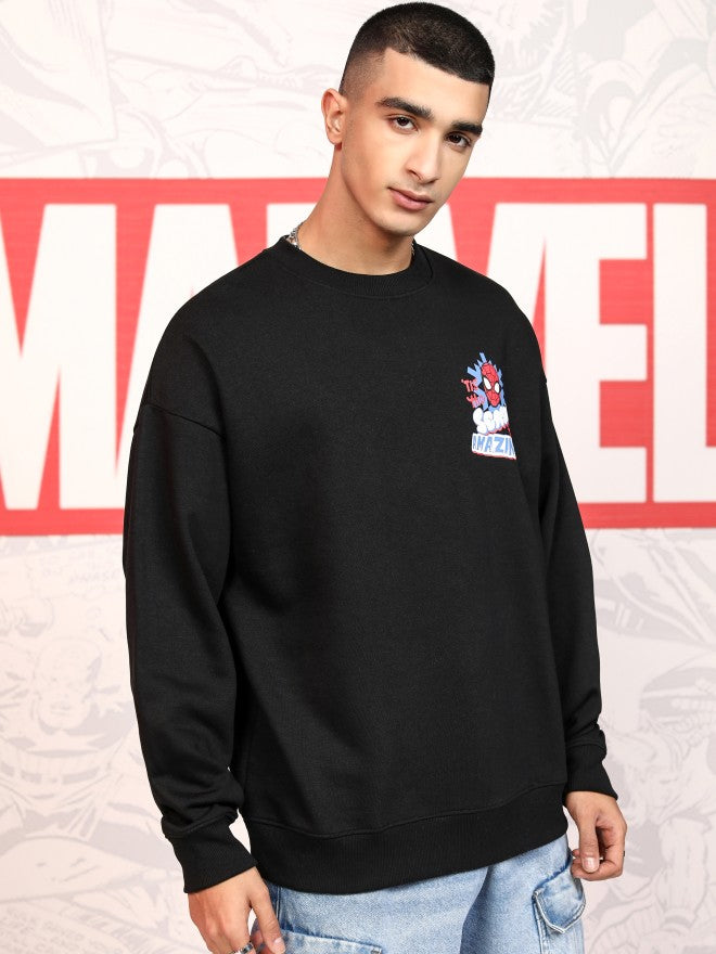 Marvel By Highlander Men Black Spider-Man Round Neck Pullover Sweatshirt - Black - Image 6