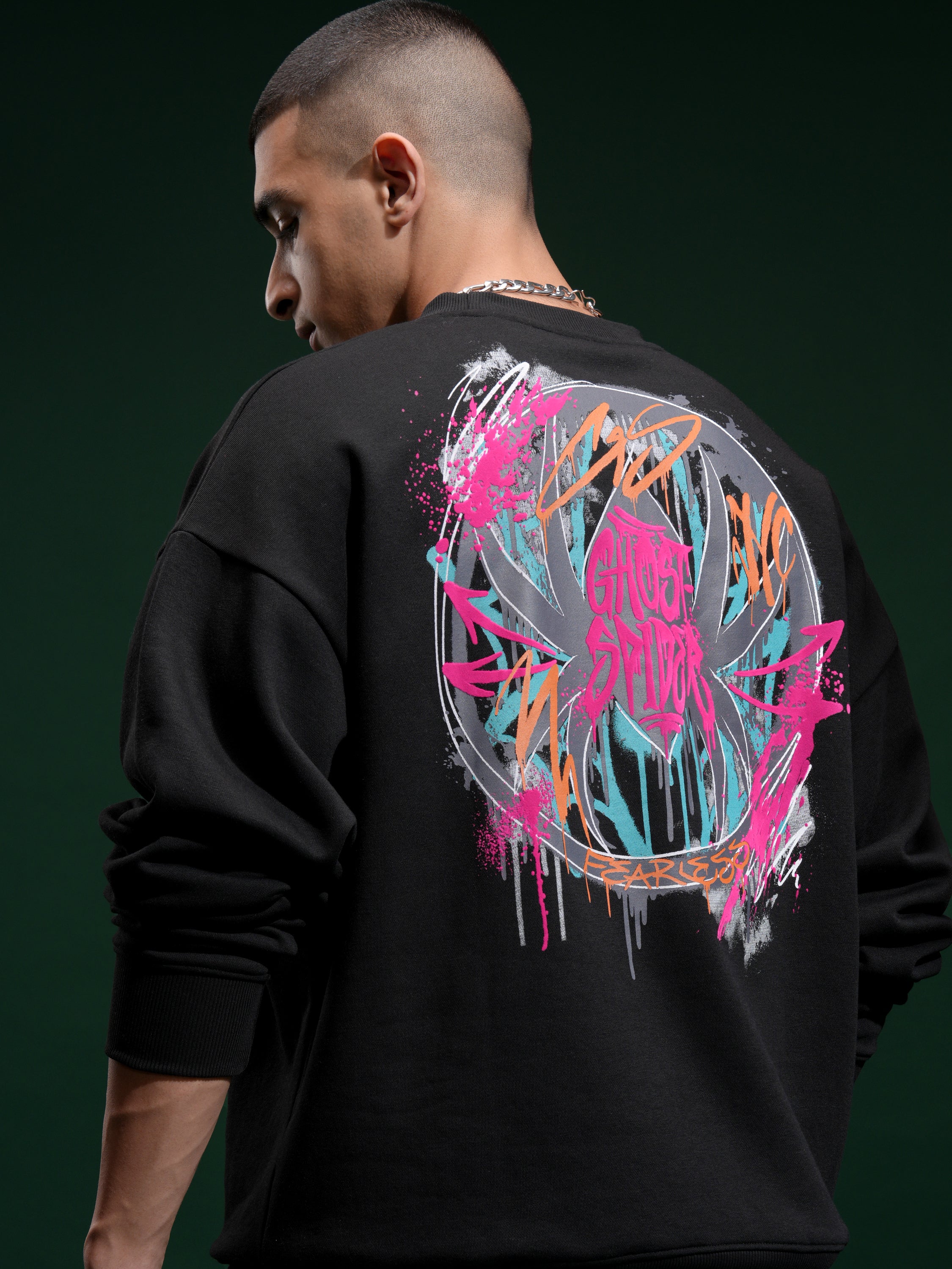 Marvel By Highlander Men Black Spider-Man Round Neck Pullover Sweatshirt - Black - Image 1
