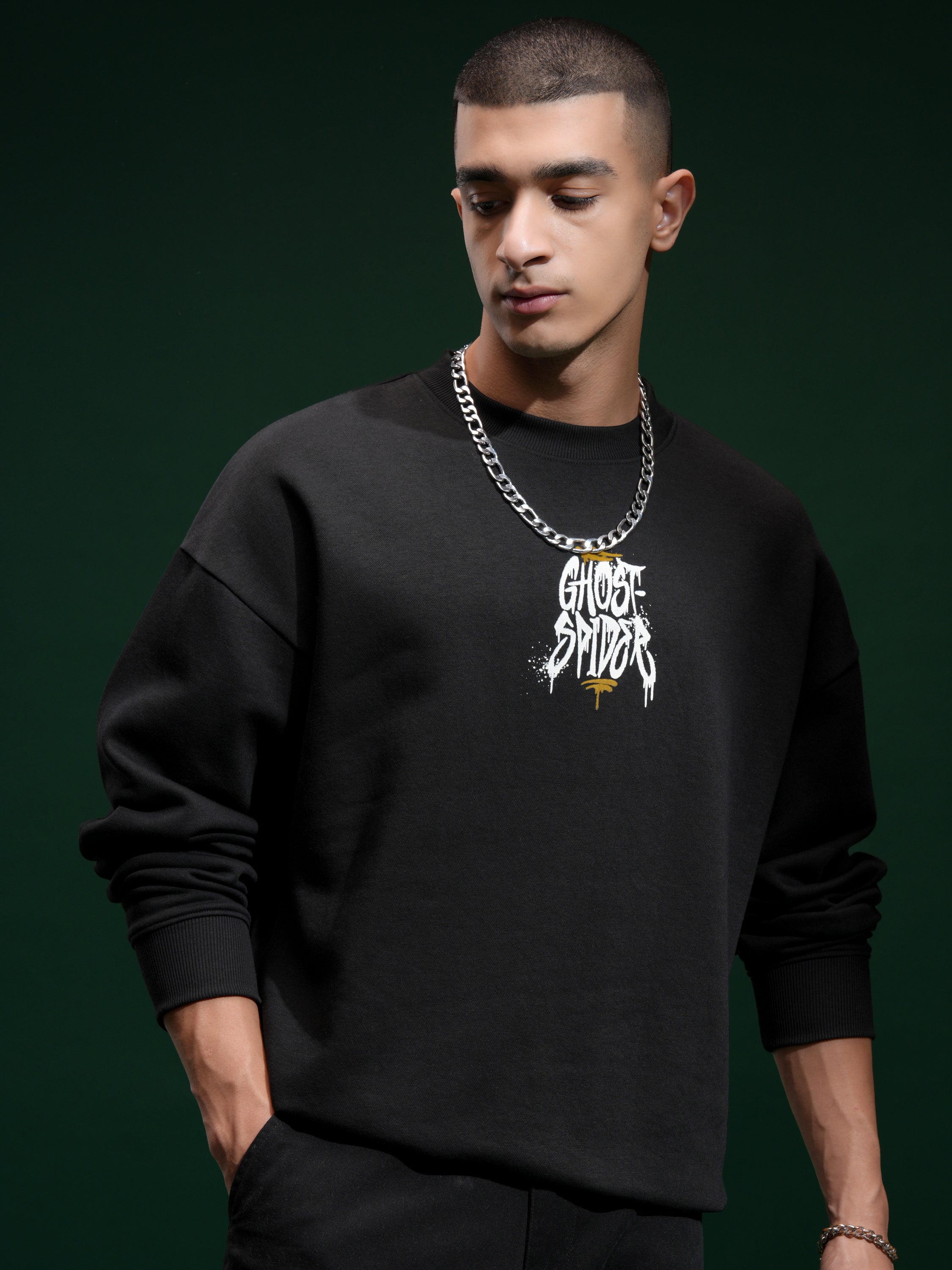 Marvel By Highlander Men Black Spider-Man Round Neck Pullover Sweatshirt - Black - Image 3