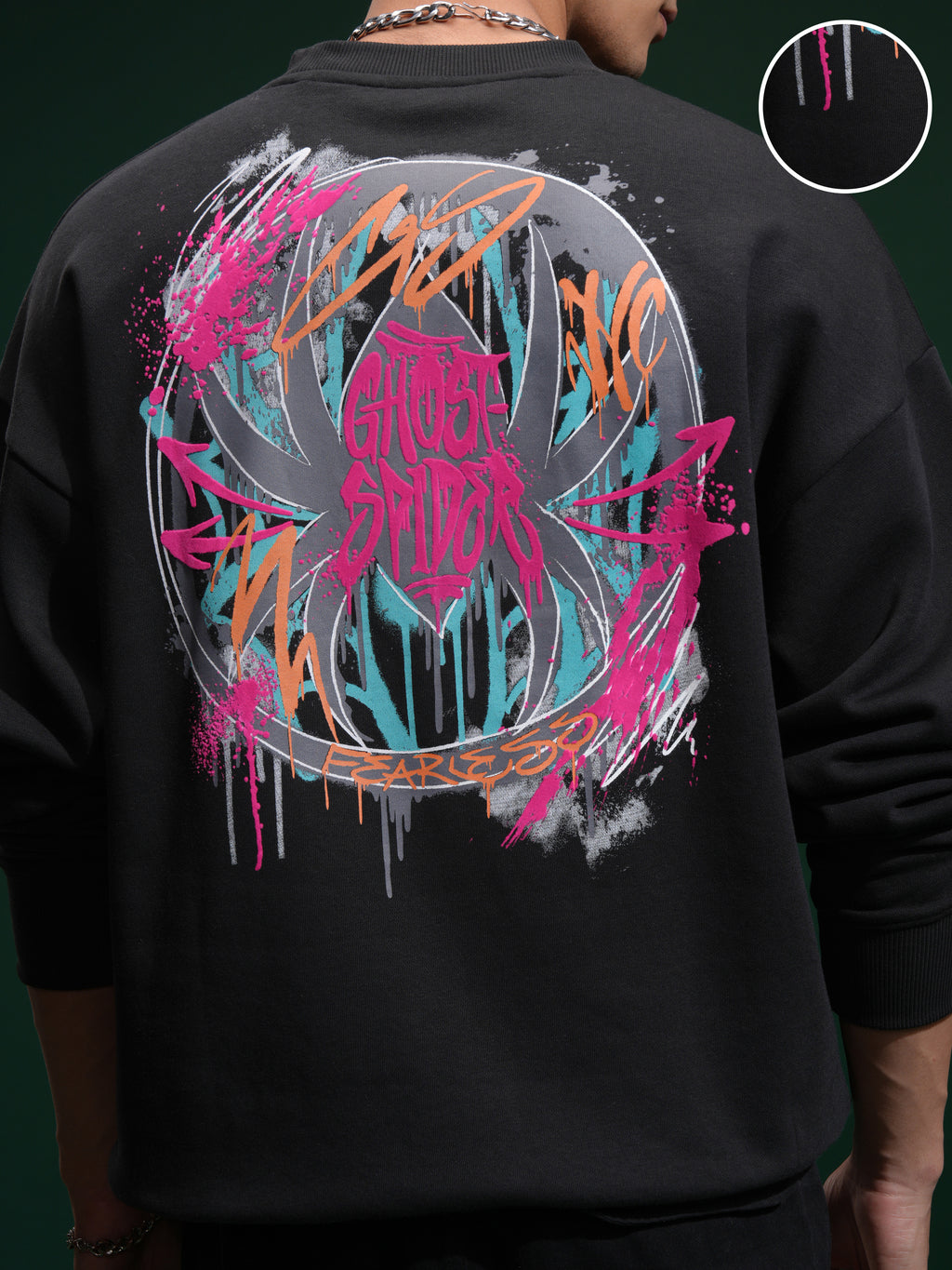 Marvel By Highlander Men Black Spider-Man Round Neck Pullover Sweatshirt - Black - Image 5