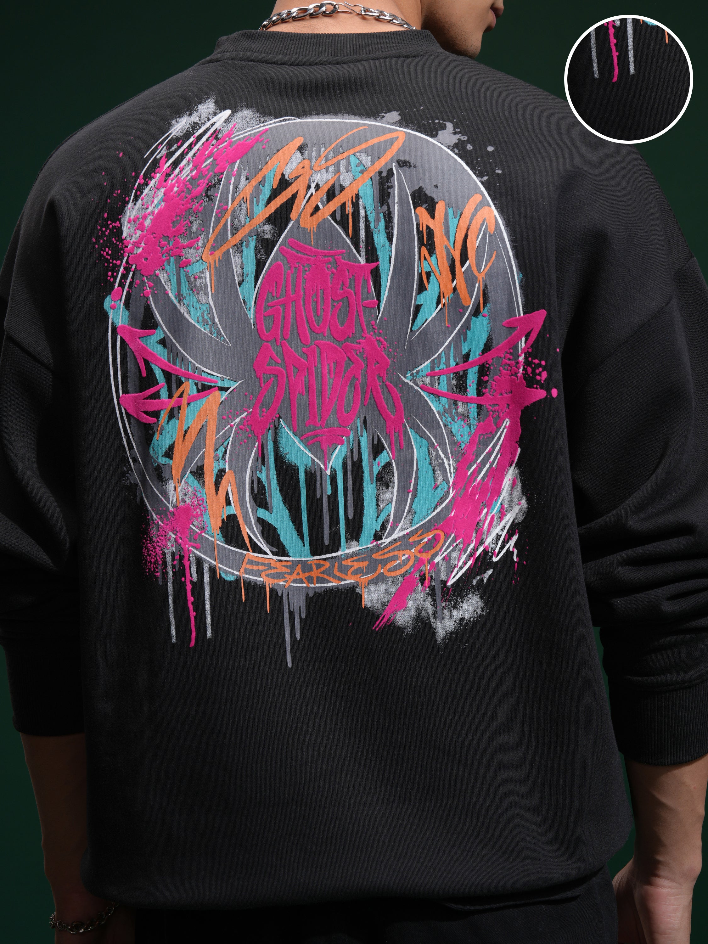 Marvel By Highlander Men Black Spider-Man Round Neck Pullover Sweatshirt - Black - Image 5