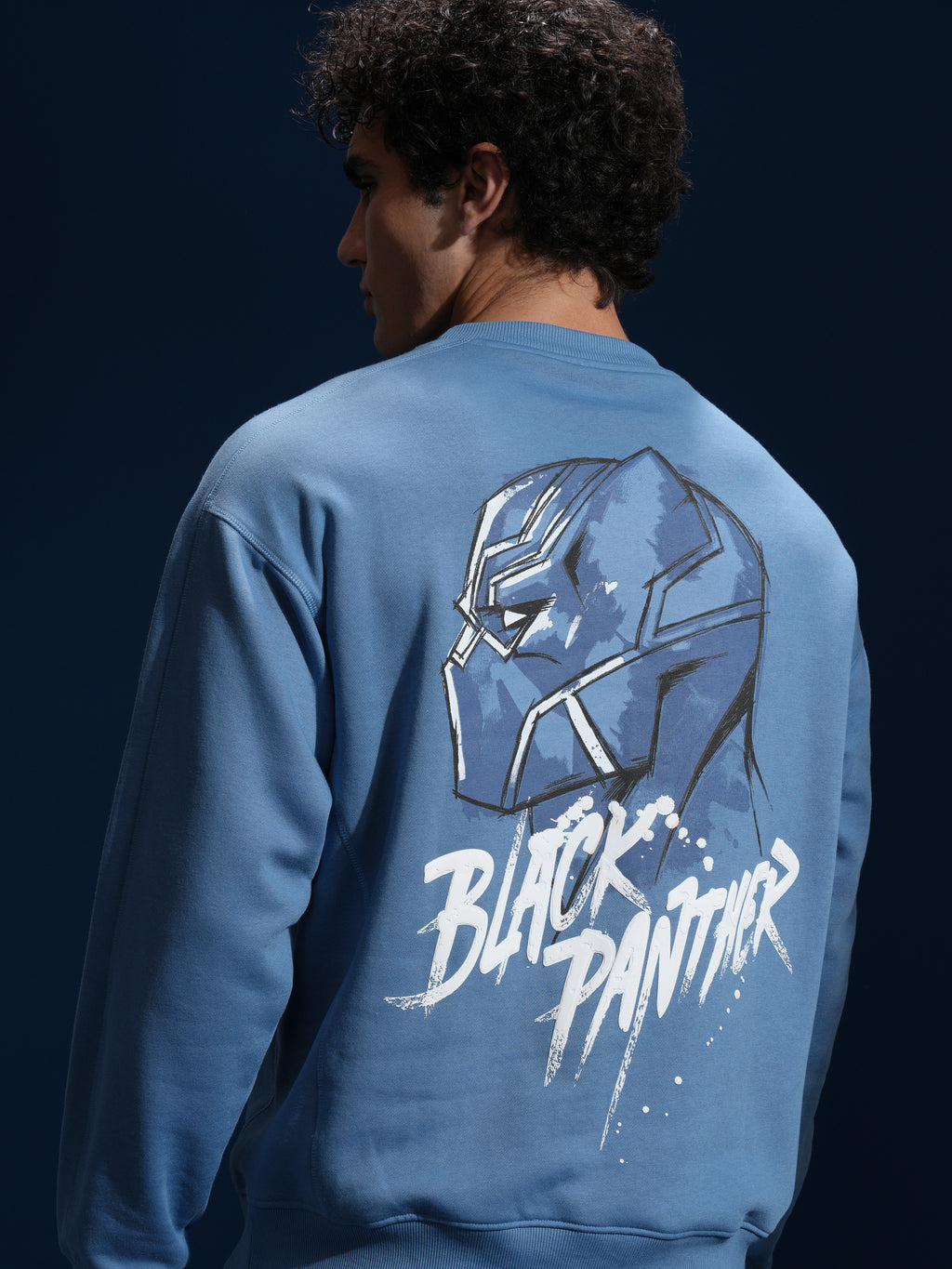Marvel By Highlander Men Blue Black Panther Round Neck Pullover Sweatshirt - Blue - Image 1