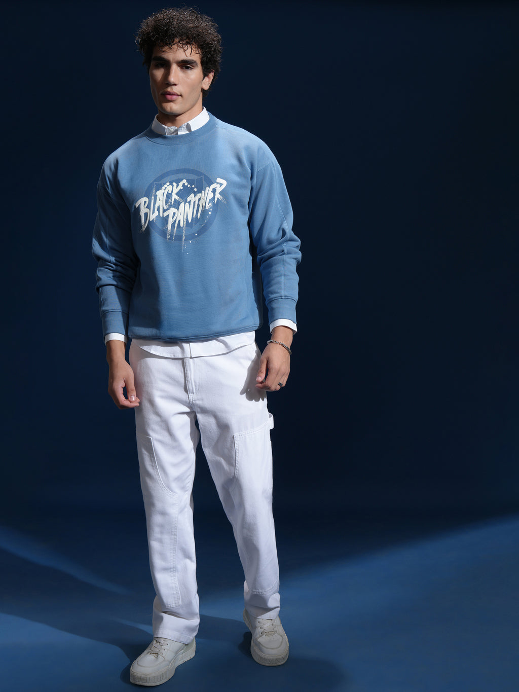 Marvel By Highlander Men Blue Black Panther Round Neck Pullover Sweatshirt - Blue - Image 2