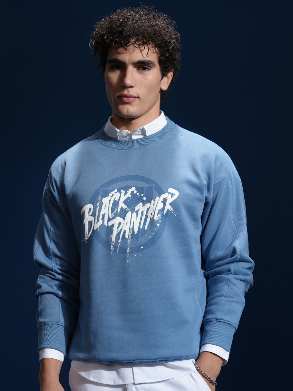 Marvel By Highlander Men Blue Black Panther Round Neck Pullover Sweatshirt - Blue - Image 3