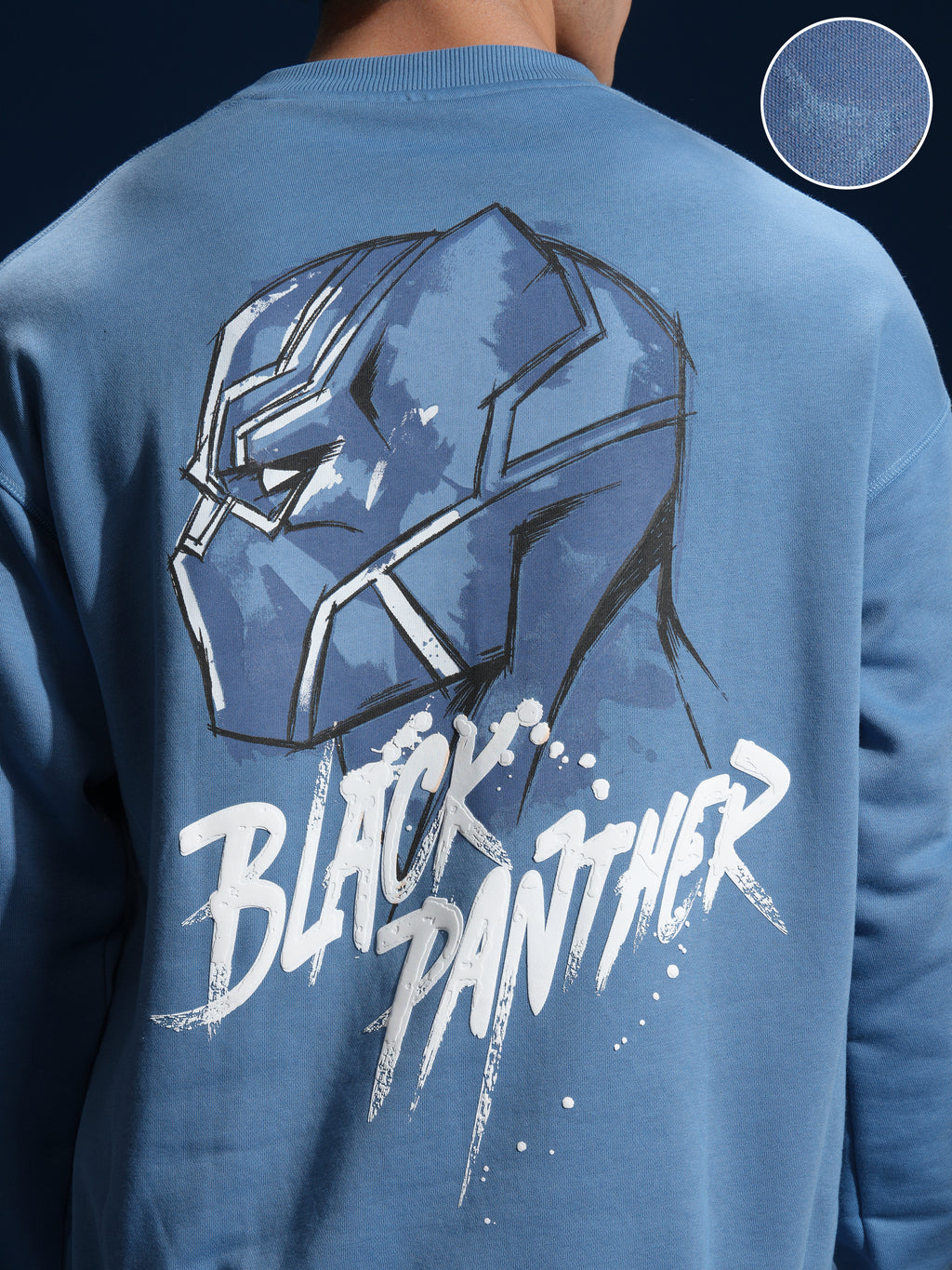 Marvel By Highlander Men Blue Black Panther Round Neck Pullover Sweatshirt - Blue - Image 5