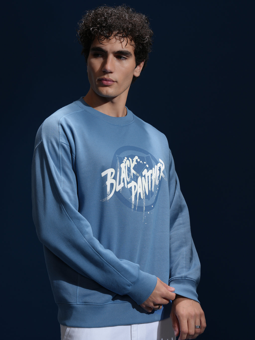 Marvel By Highlander Men Blue Black Panther Round Neck Pullover Sweatshirt - Blue - Image 6