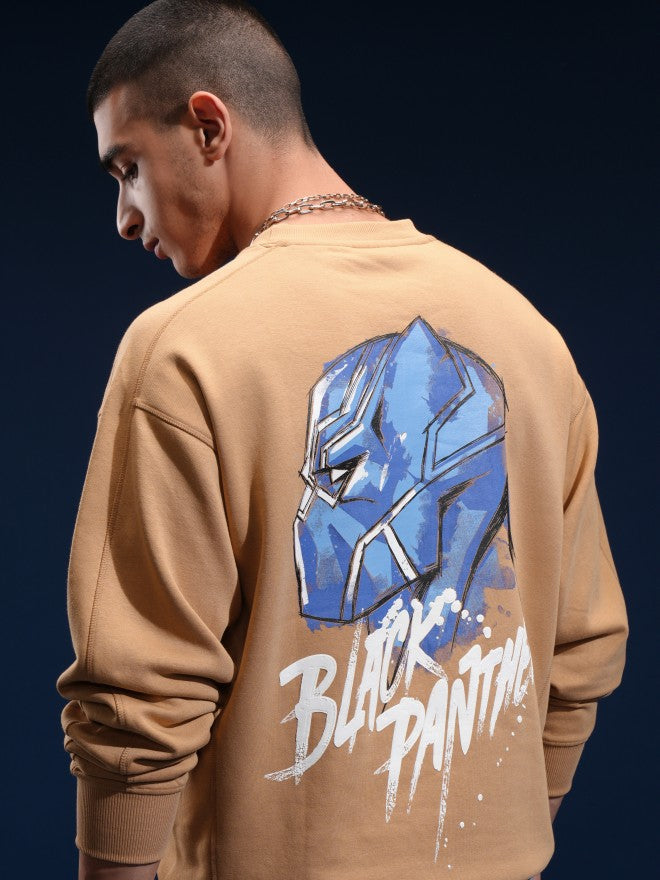 Marvel By Highlander Men Brown Black Panther Round Neck Pullover Sweatshirt - Brown - Image 1