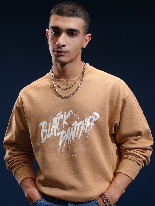 Marvel By Highlander Men Brown Black Panther Round Neck Pullover Sweatshirt - Brown - Image 3