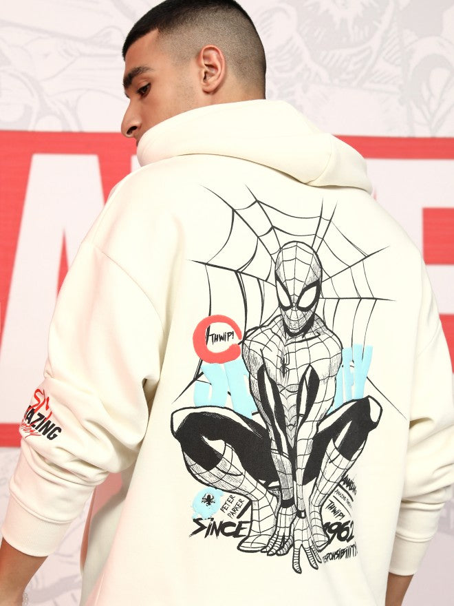 Marvel By Highlander Men White Spider-Man Hooded Pullover Sweatshirt - White - Image 1