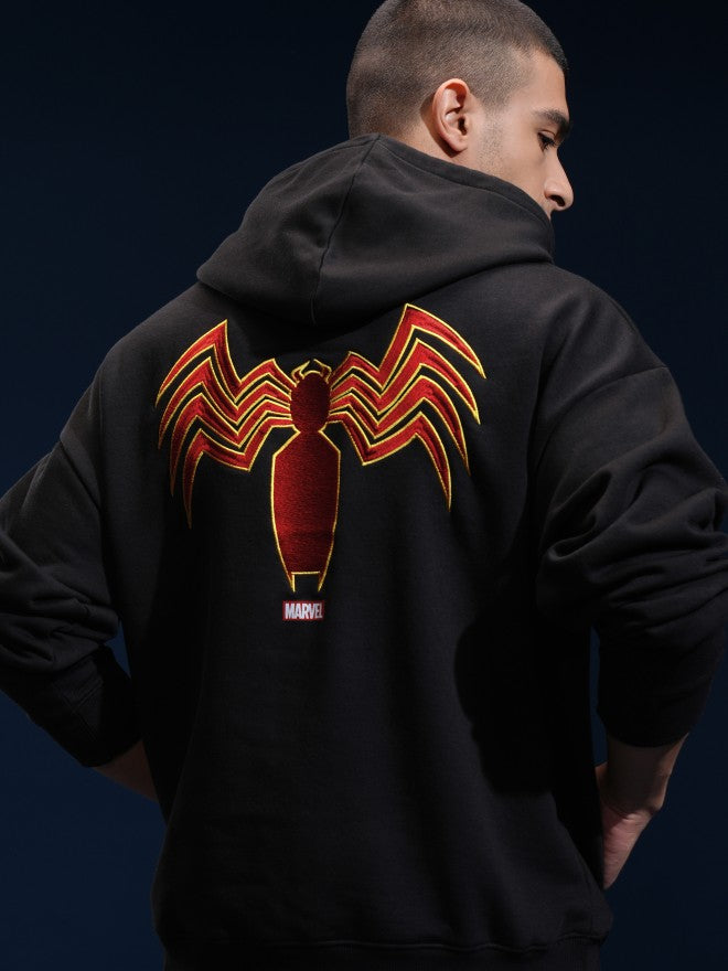 Marvel By Highlander Men Black Spider-Man Hooded Pullover Sweatshirt - Black - Image 1