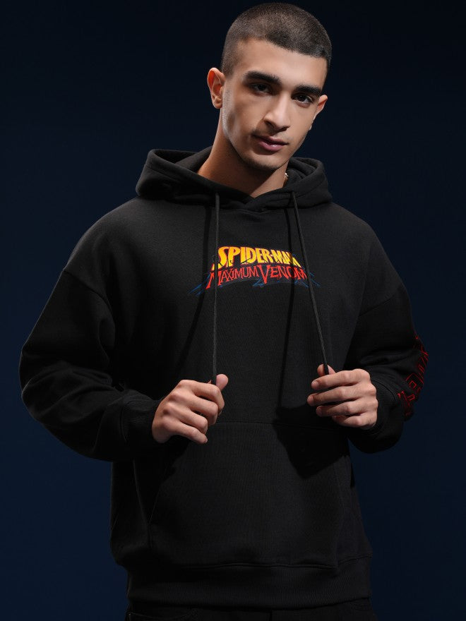 Marvel By Highlander Men Black Spider-Man Hooded Pullover Sweatshirt - Black - Image 3