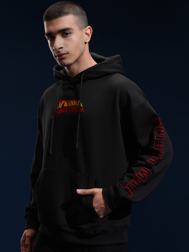Marvel By Highlander Men Black Spider-Man Hooded Pullover Sweatshirt - Black - Image 4