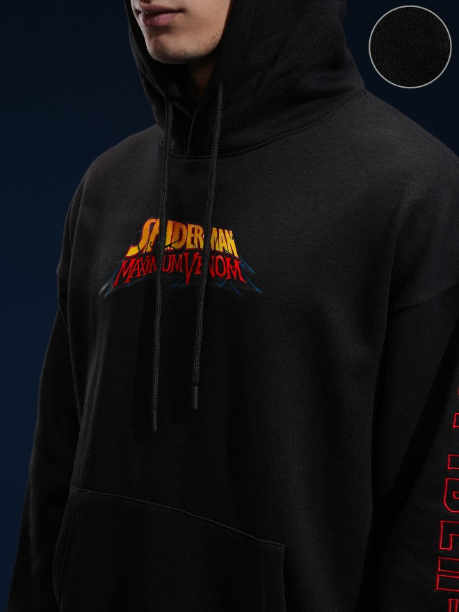 Marvel By Highlander Men Black Spider-Man Hooded Pullover Sweatshirt - Black - Image 5