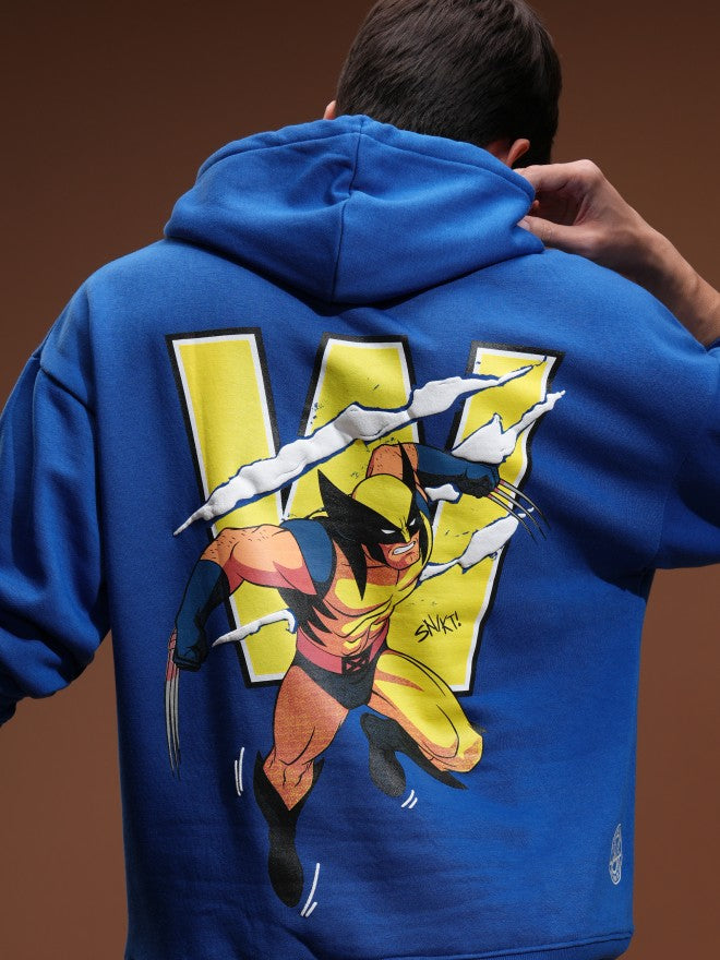 Marvel By Highlander Men Blue X-Men And Wolverine Hooded Pullover Sweatshirt - Blue - Image 1