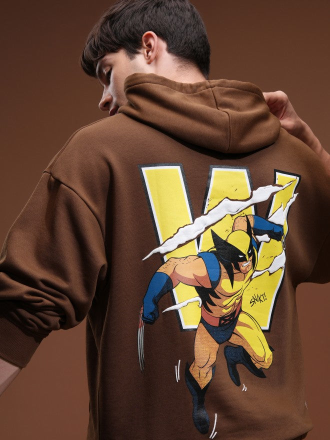 Marvel By Highlander Men Brown X-Men And Wolverine Hooded Pullover Sweatshirt - Brown - Image 1