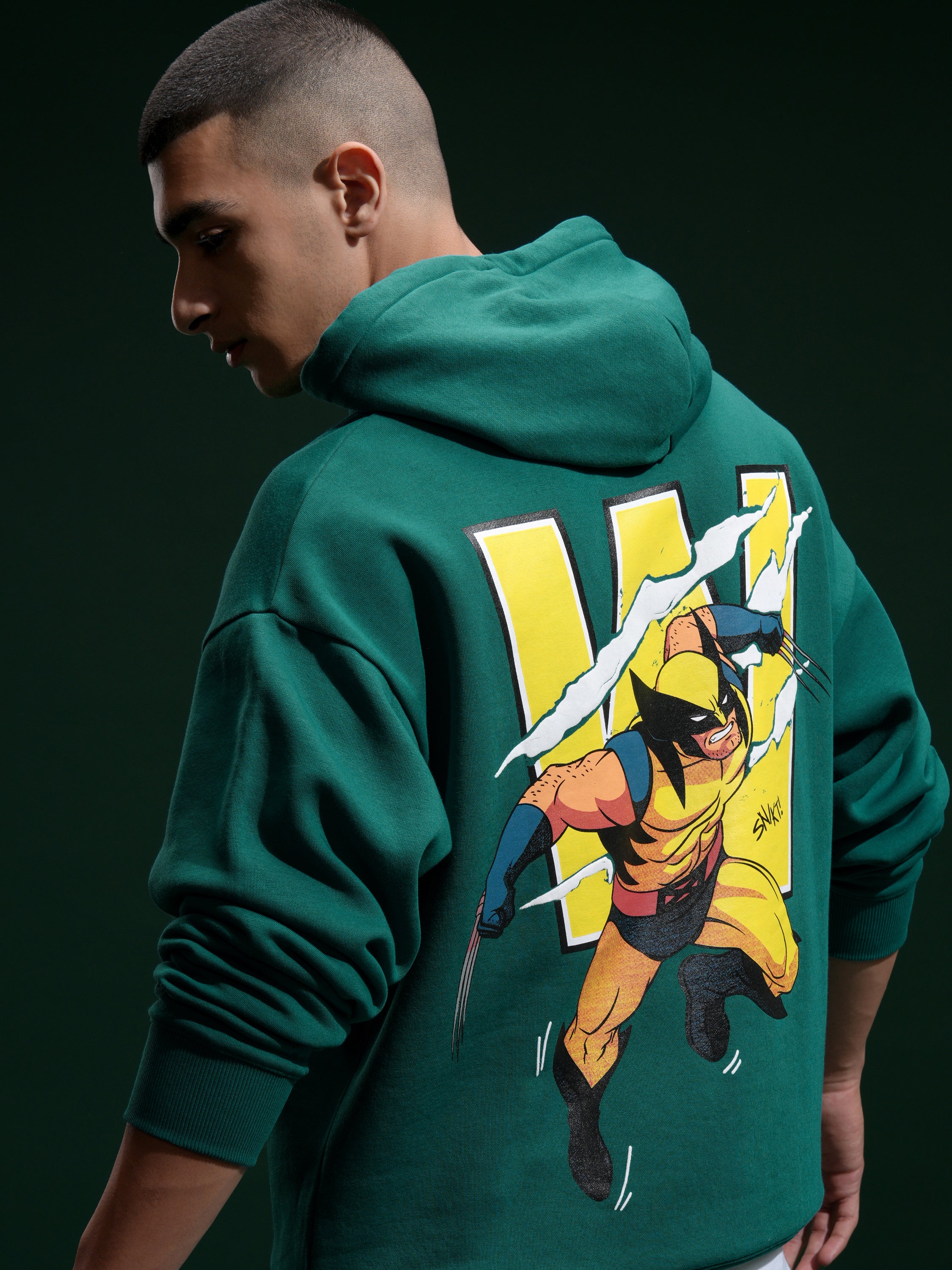 Marvel By Highlander Men Green Wolverine Hooded Pullover Sweatshirt - Green - Image 1