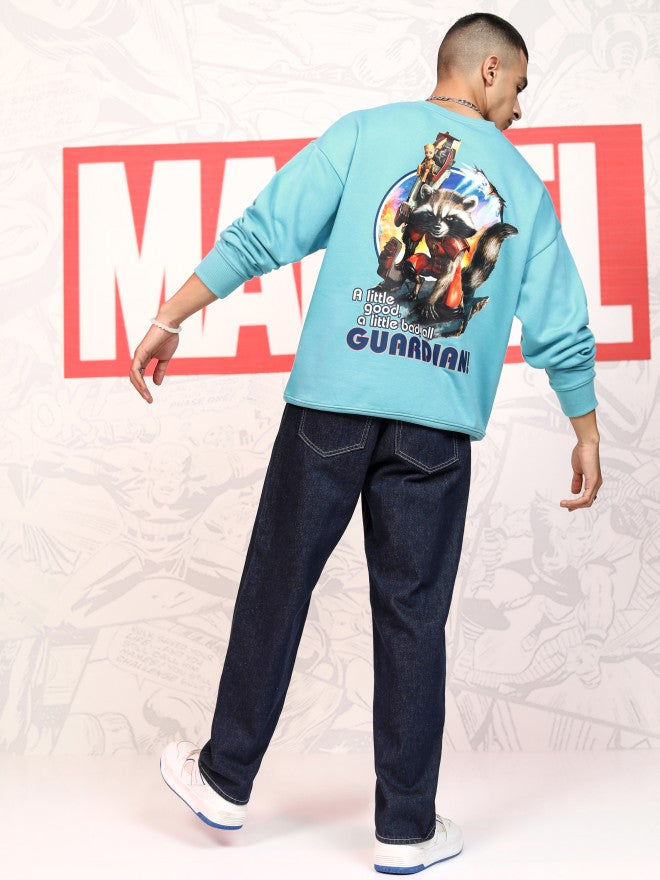 Marvel By Highlander Men Blue Rocket And Groot Round Neck Pullover Sweatshirt - Blue - Image 2