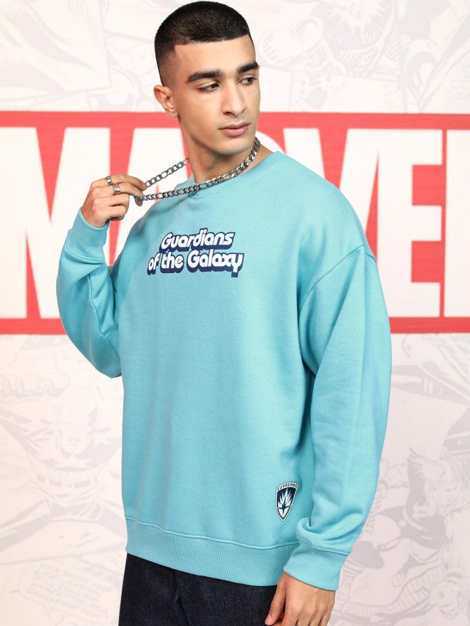 Marvel By Highlander Men Blue Rocket And Groot Round Neck Pullover Sweatshirt - Blue - Image 4