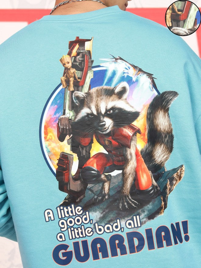 Marvel By Highlander Men Blue Rocket And Groot Round Neck Pullover Sweatshirt - Blue - Image 5