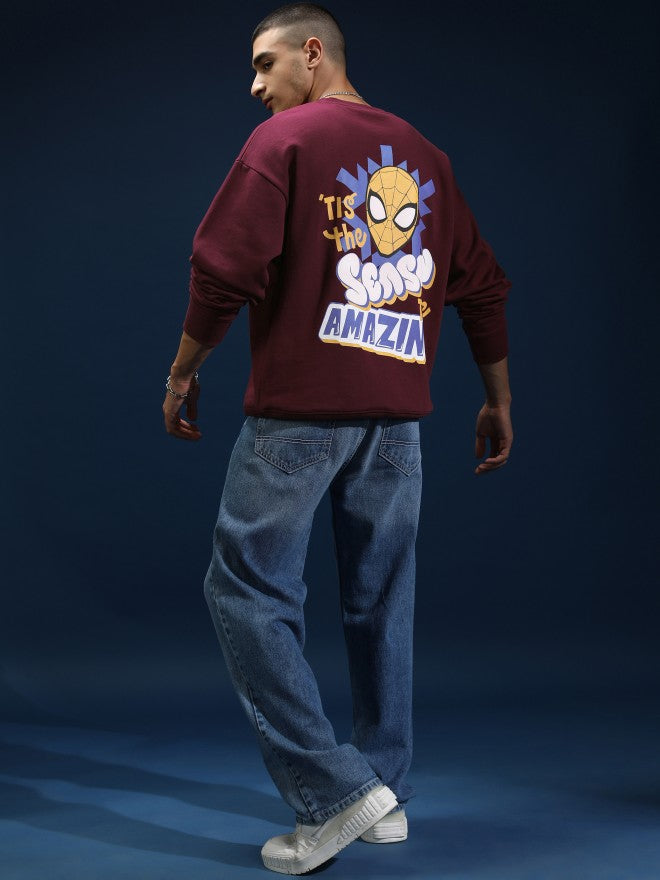 Marvel By Highlander Men Maroon Spider-Man Round Neck Pullover Sweatshirt - Maroon - Image 2
