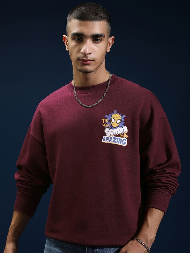 Marvel By Highlander Men Maroon Spider-Man Round Neck Pullover Sweatshirt - Maroon - Image 3