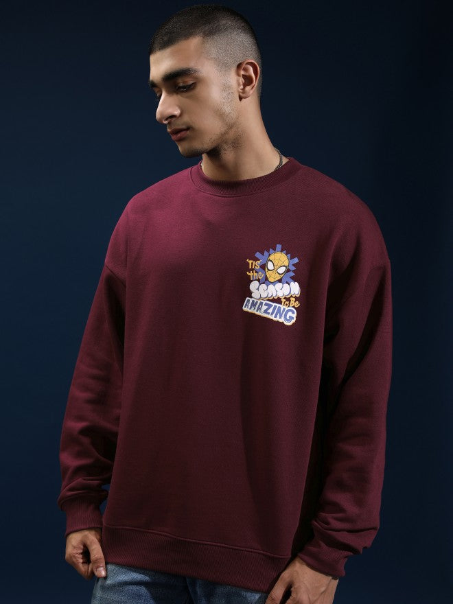 Marvel By Highlander Men Maroon Spider-Man Round Neck Pullover Sweatshirt - Maroon - Image 4