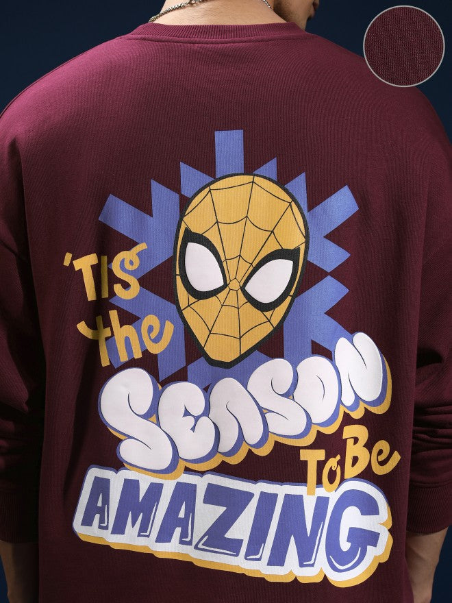 Marvel By Highlander Men Maroon Spider-Man Round Neck Pullover Sweatshirt - Maroon - Image 5