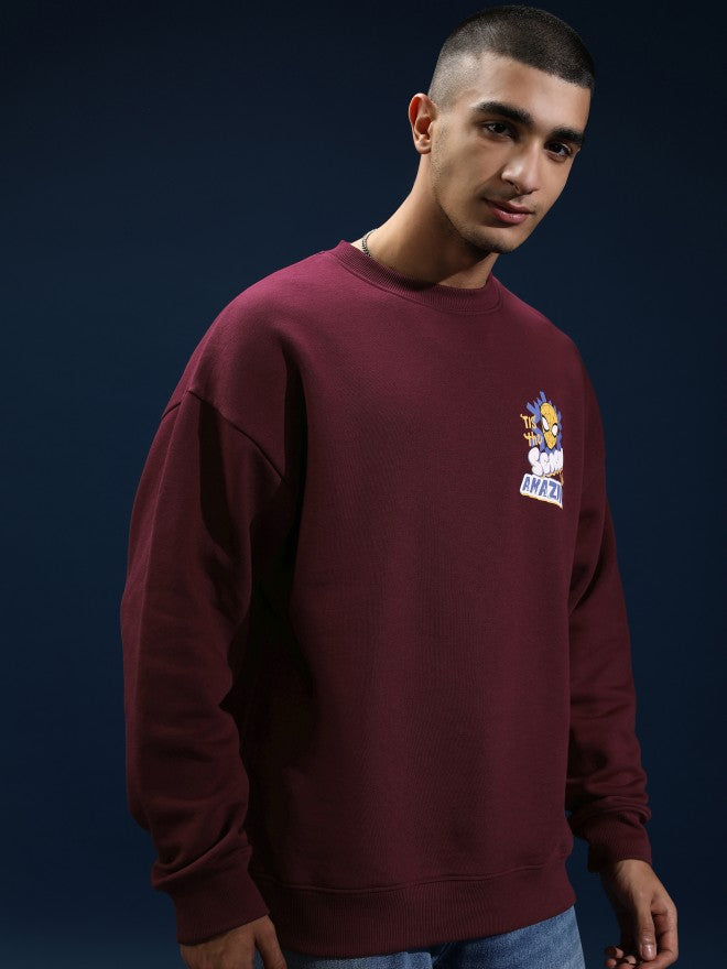 Marvel By Highlander Men Maroon Spider-Man Round Neck Pullover Sweatshirt - Maroon - Image 6