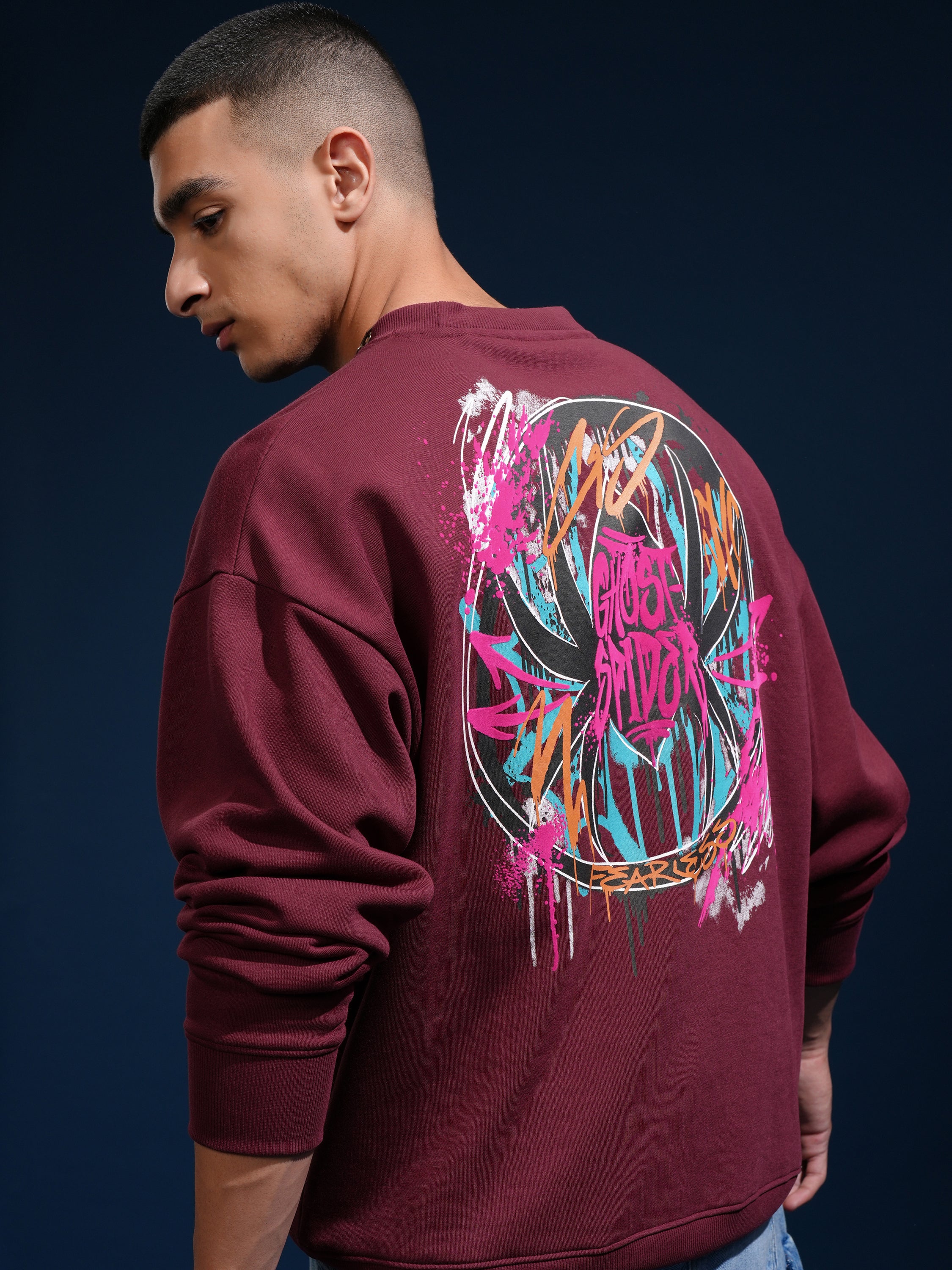 Marvel By Highlander Men Maroon Spider-Man Round Neck Pullover Sweatshirt - Maroon - Image 1