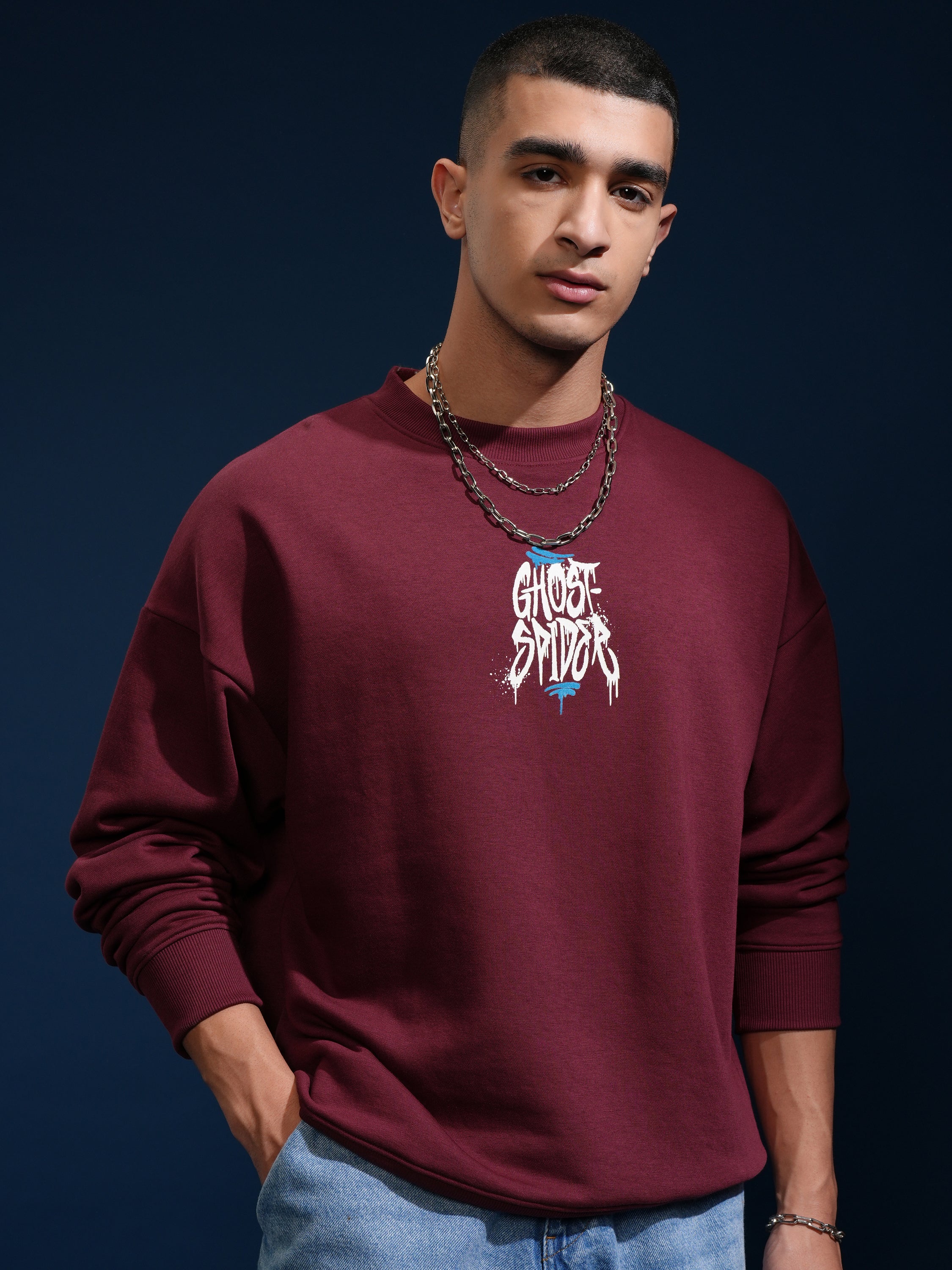 Marvel By Highlander Men Maroon Spider-Man Round Neck Pullover Sweatshirt - Maroon - Image 3