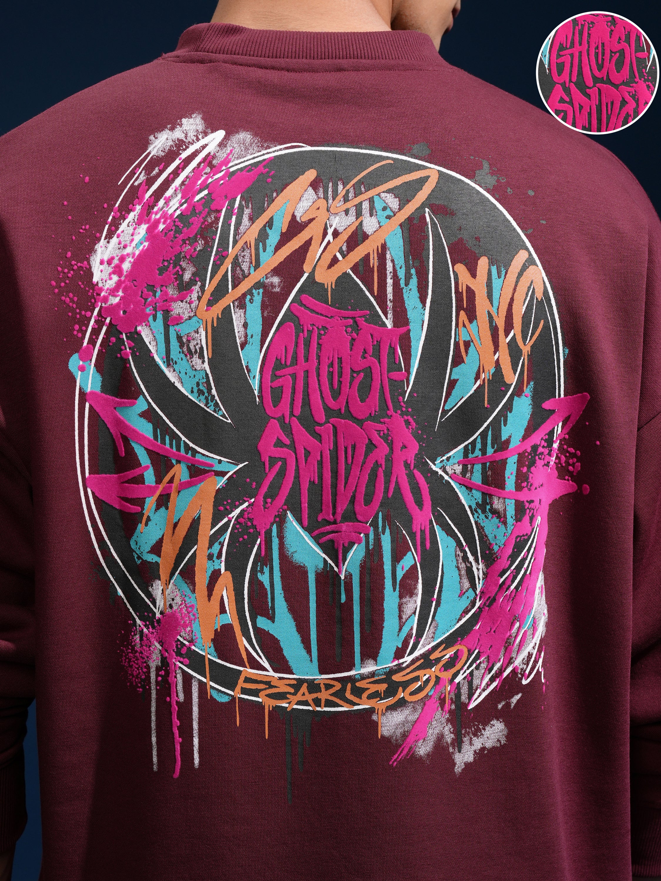 Marvel By Highlander Men Maroon Spider-Man Round Neck Pullover Sweatshirt - Maroon - Image 5