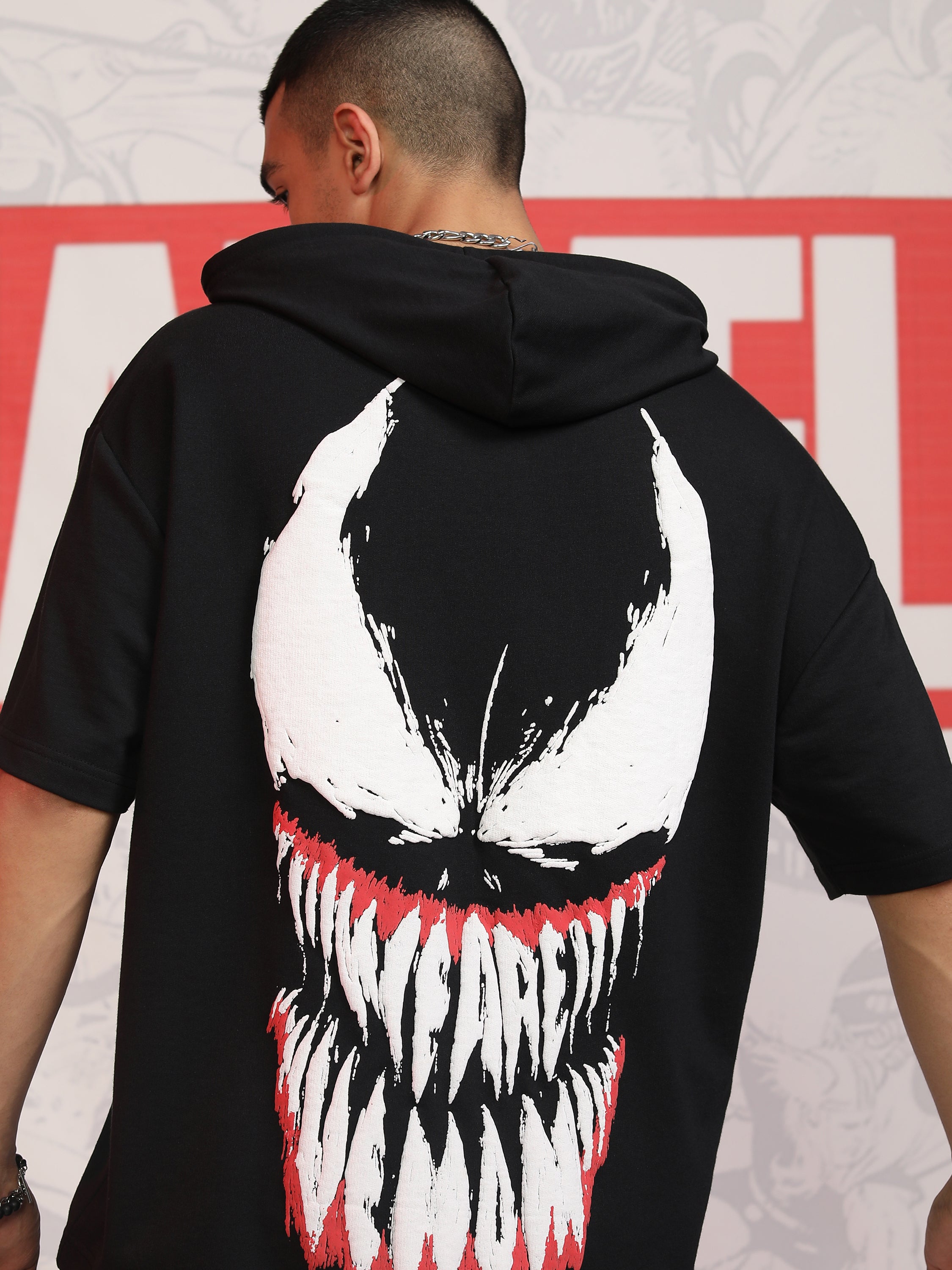 Marvel By Highlander Men Black Venom Hooded Pullover Sweatshirt - Black - Image 3