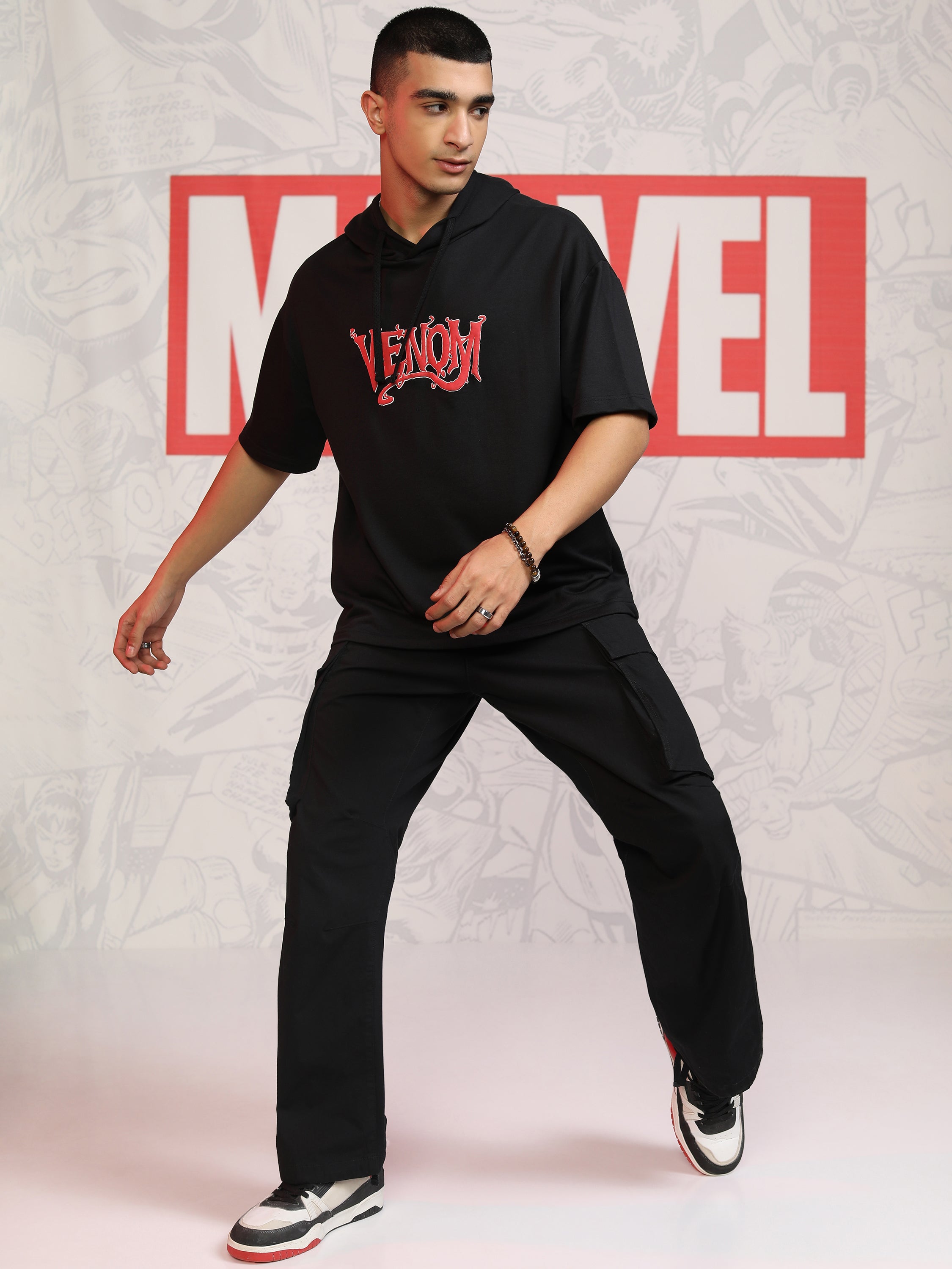 Marvel By Highlander Men Black Venom Hooded Pullover Sweatshirt - Black - Image 4
