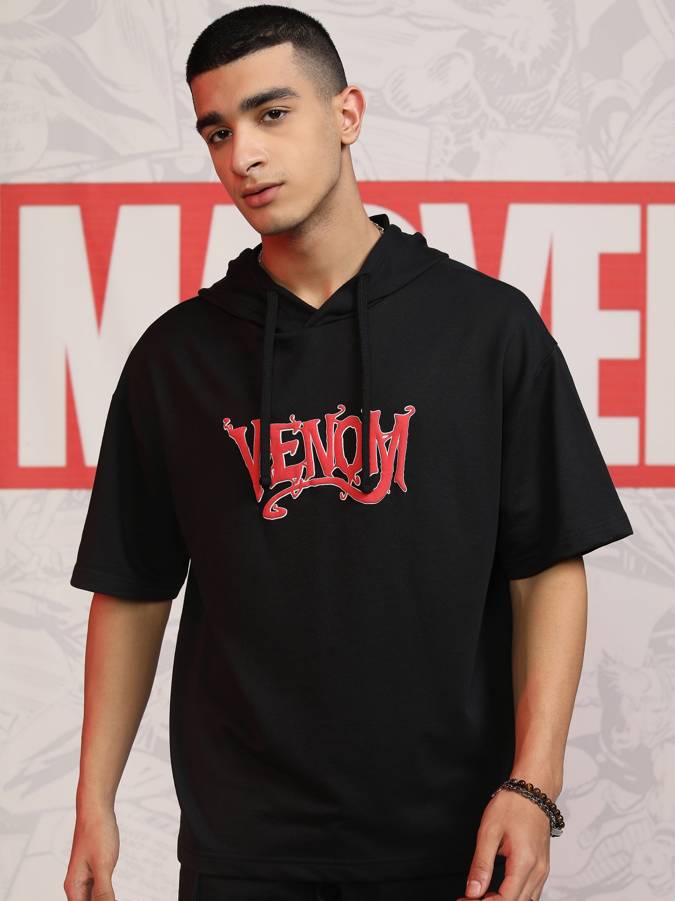 Marvel By Highlander Men Black Venom Hooded Pullover Sweatshirt - Black - Image 5