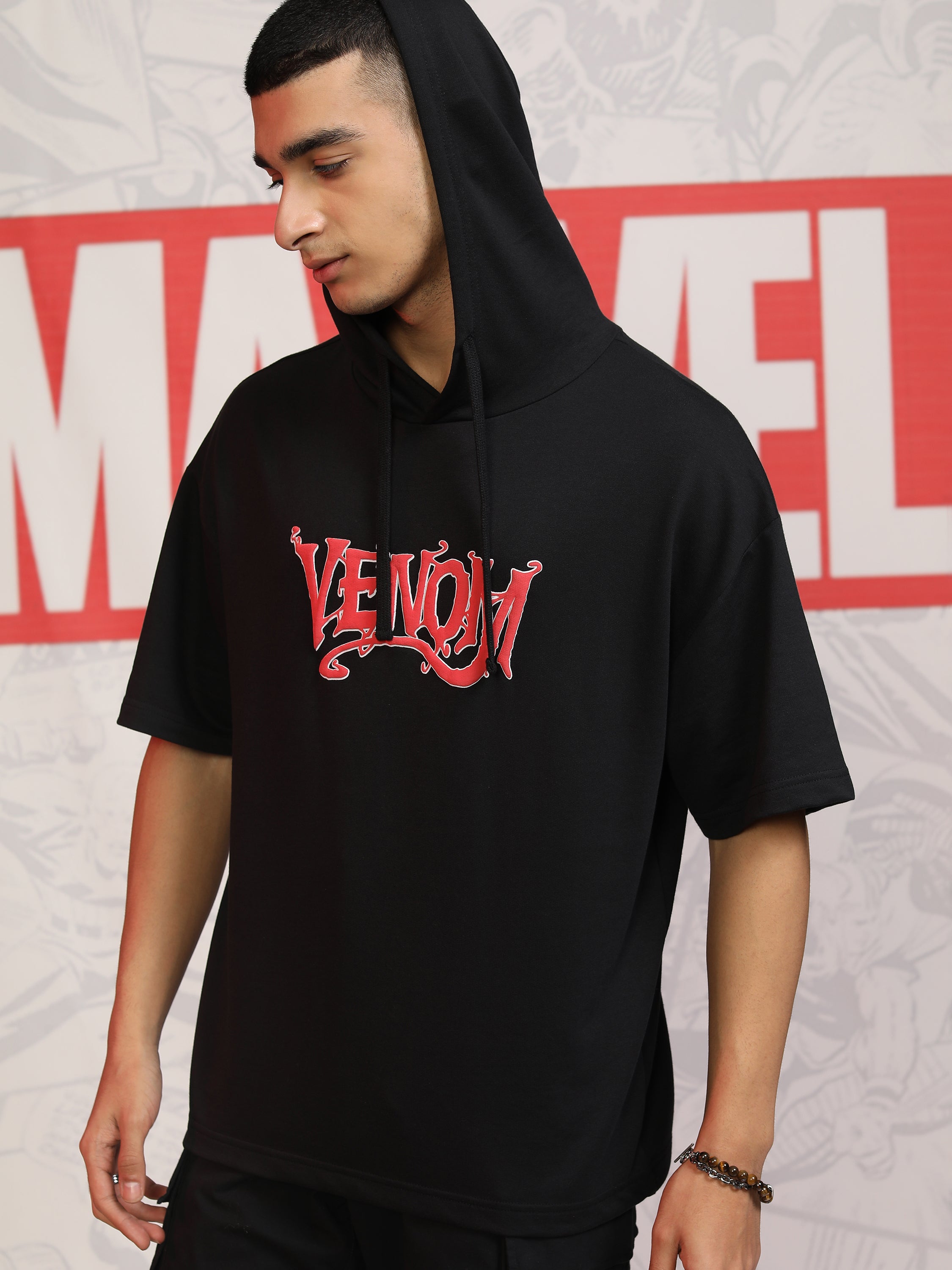 Marvel By Highlander Men Black Venom Hooded Pullover Sweatshirt - Black - Image 6