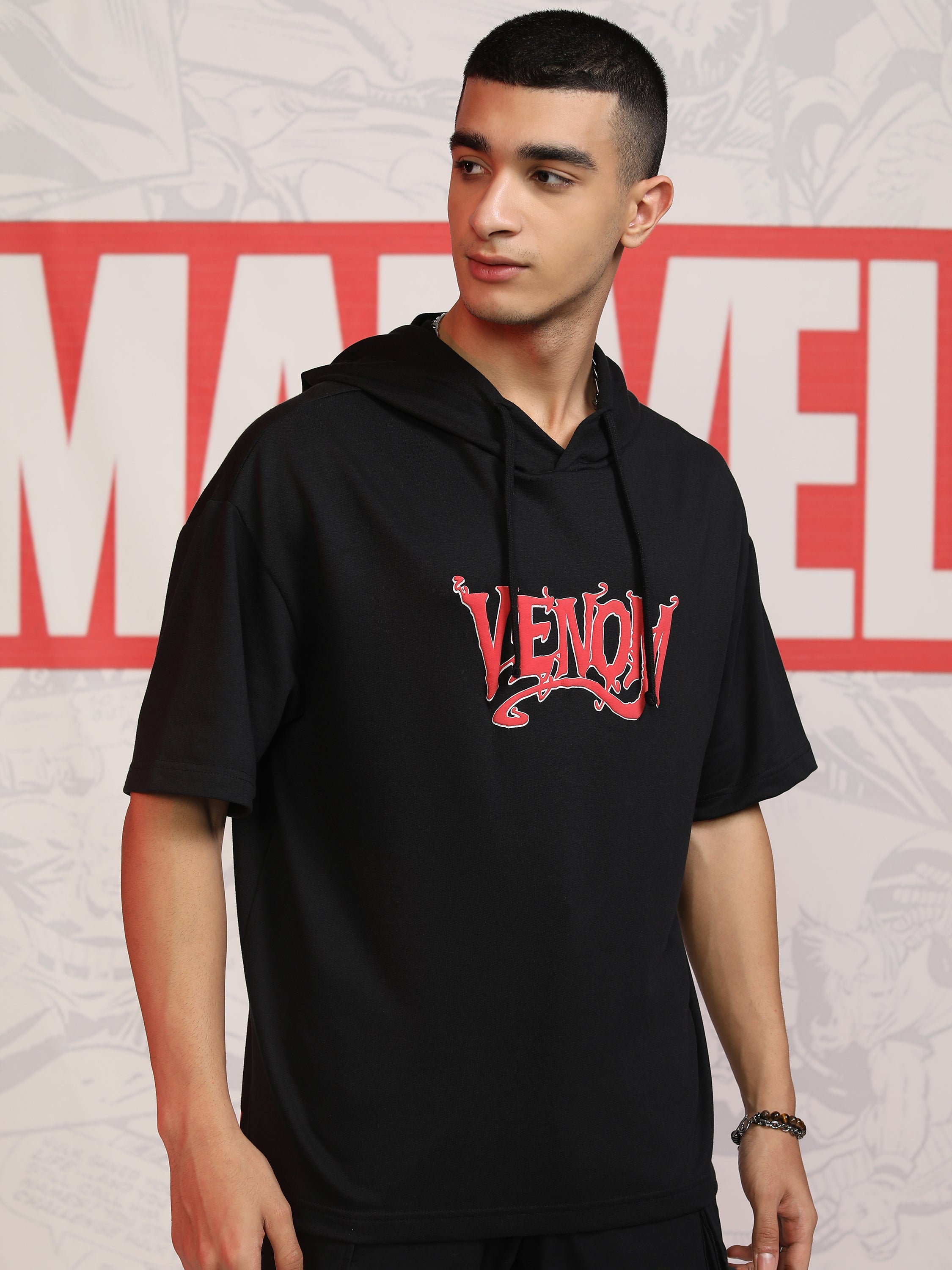 Marvel By Highlander Men Black Venom Hooded Pullover Sweatshirt - Black - Image 8