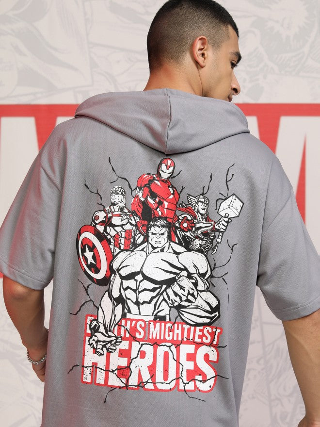 Marvel By Highlander Men Grey Avengers Hooded Pullover Sweatshirt - Grey - Image 1