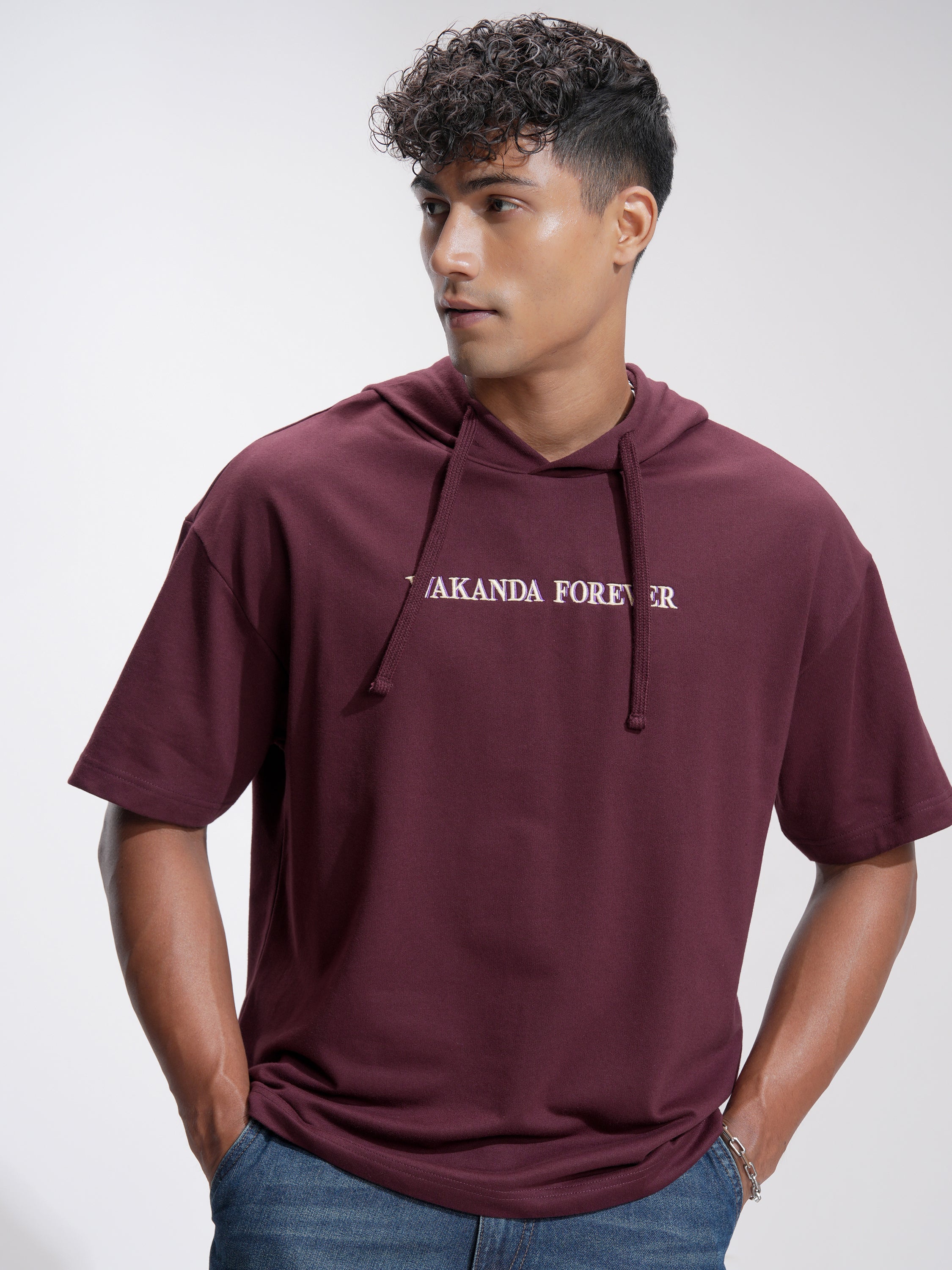Marvel By Highlander Men Burgundy Black Panther Hooded Pullover Sweatshirt - Burgundy - Image 3