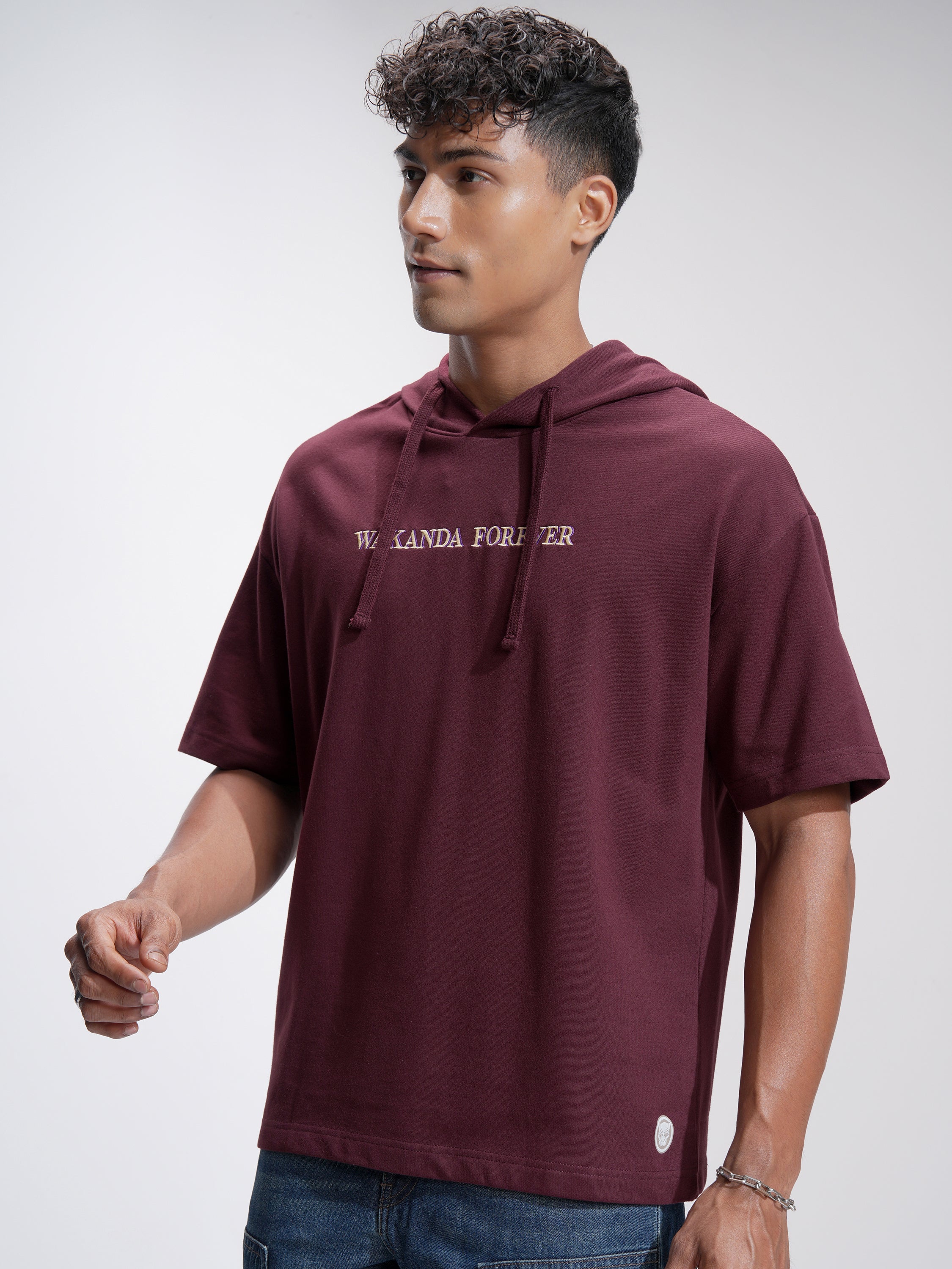 Marvel By Highlander Men Burgundy Black Panther Hooded Pullover Sweatshirt - Burgundy - Image 4