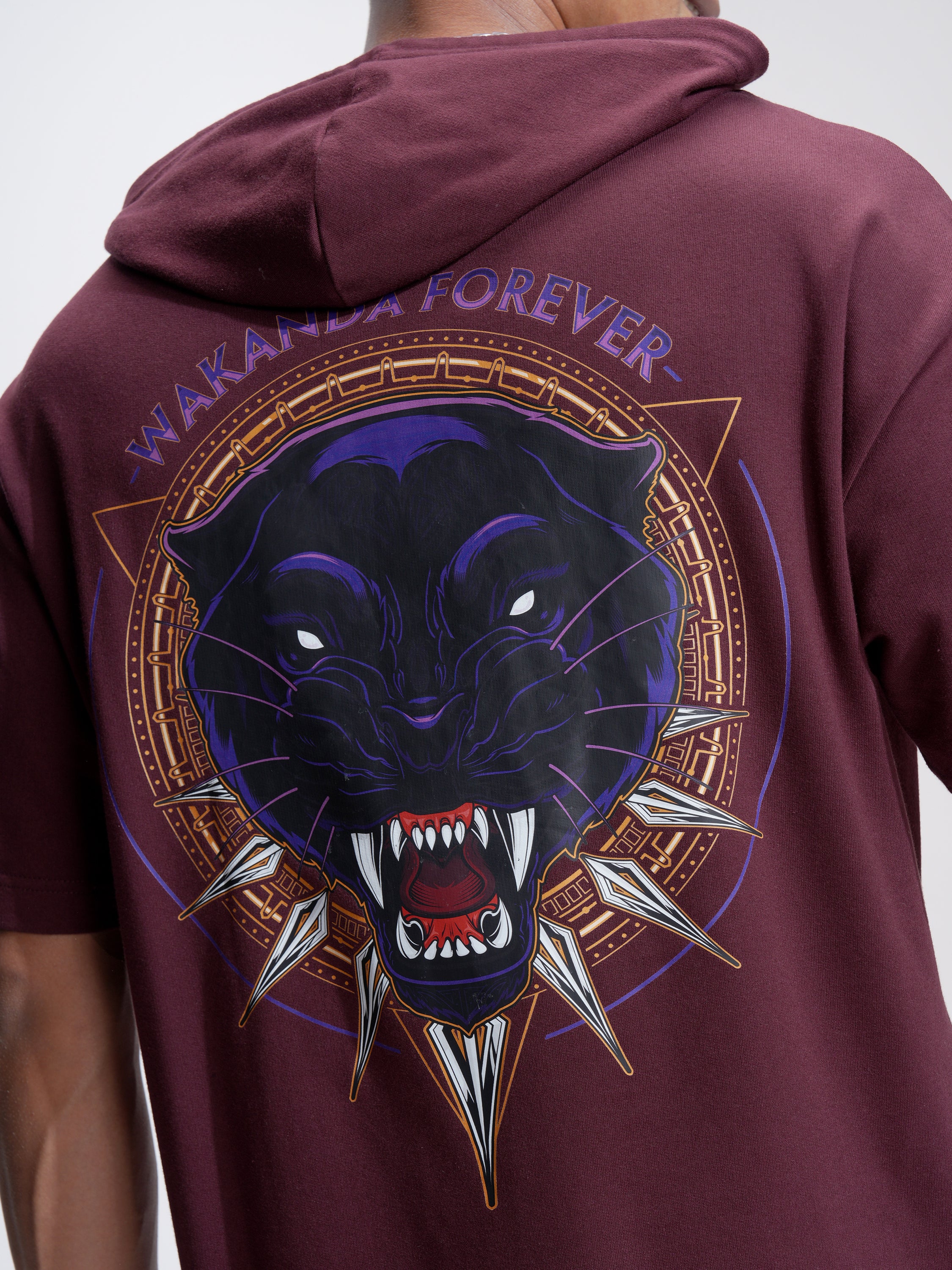 Marvel By Highlander Men Burgundy Black Panther Hooded Pullover Sweatshirt - Burgundy - Image 5