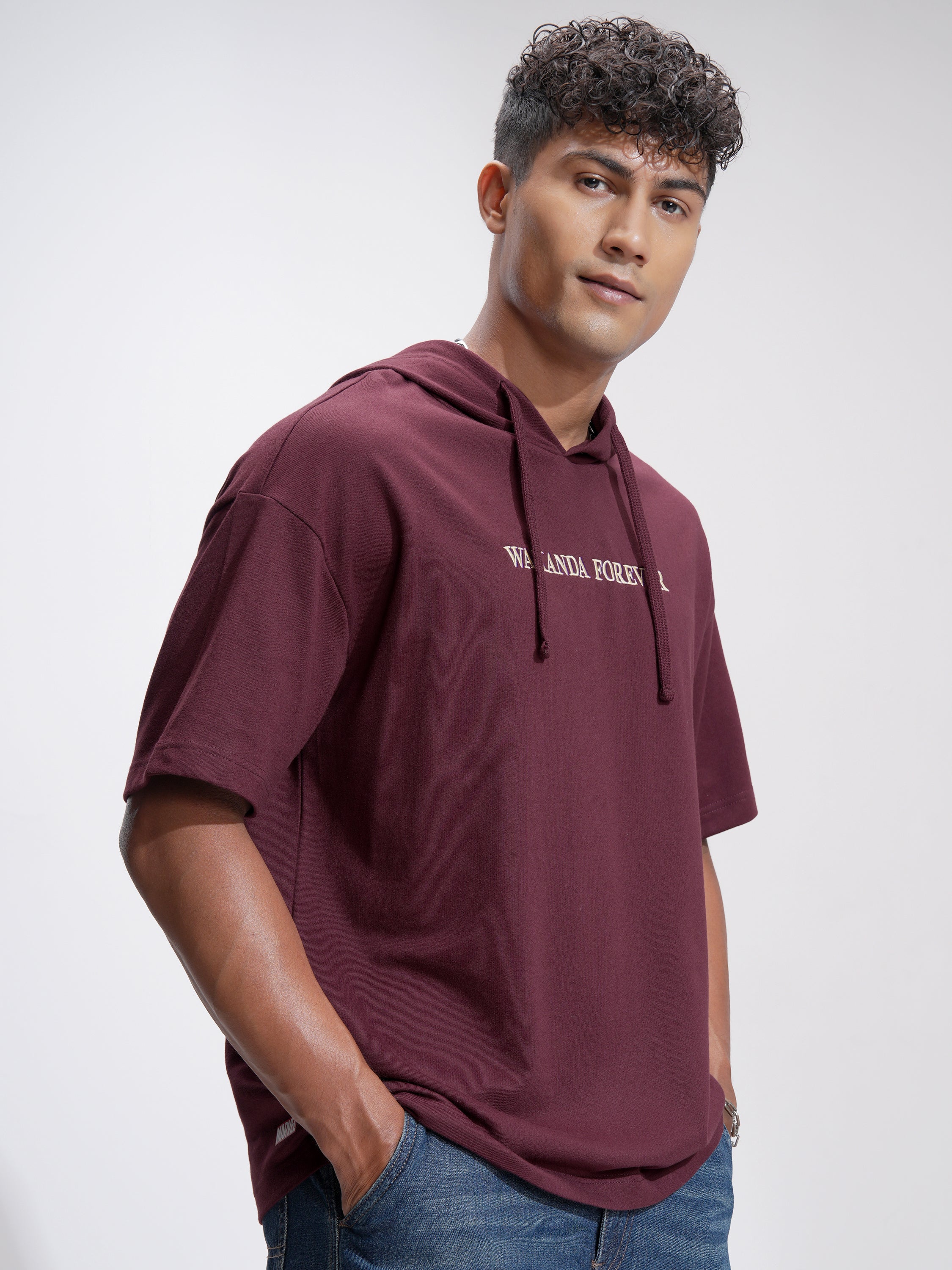 Marvel By Highlander Men Burgundy Black Panther Hooded Pullover Sweatshirt - Burgundy - Image 6