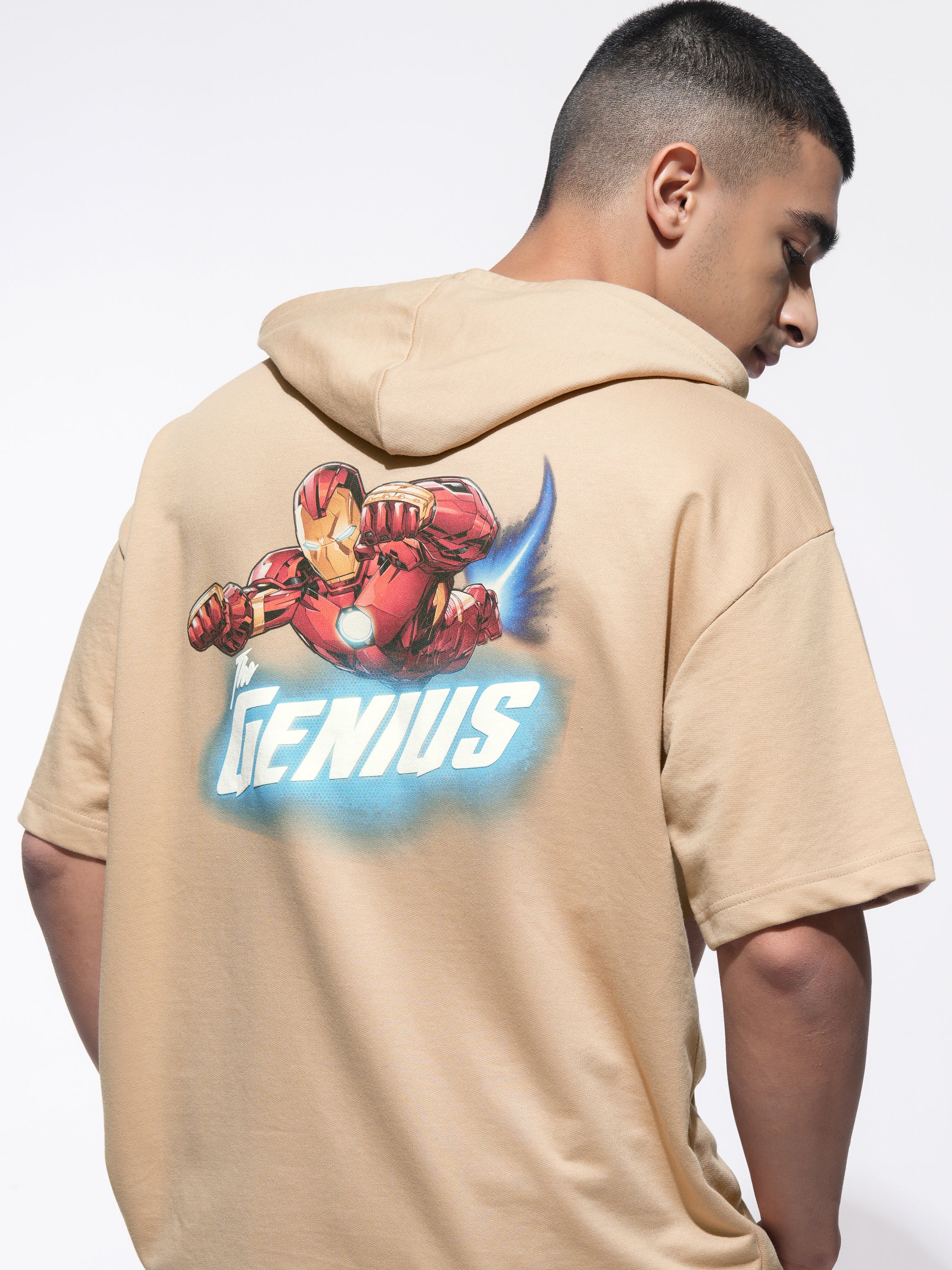 Marvel By Highlander Men Beige Iron Man Hooded Pullover Sweatshirt - Beige - Image 1