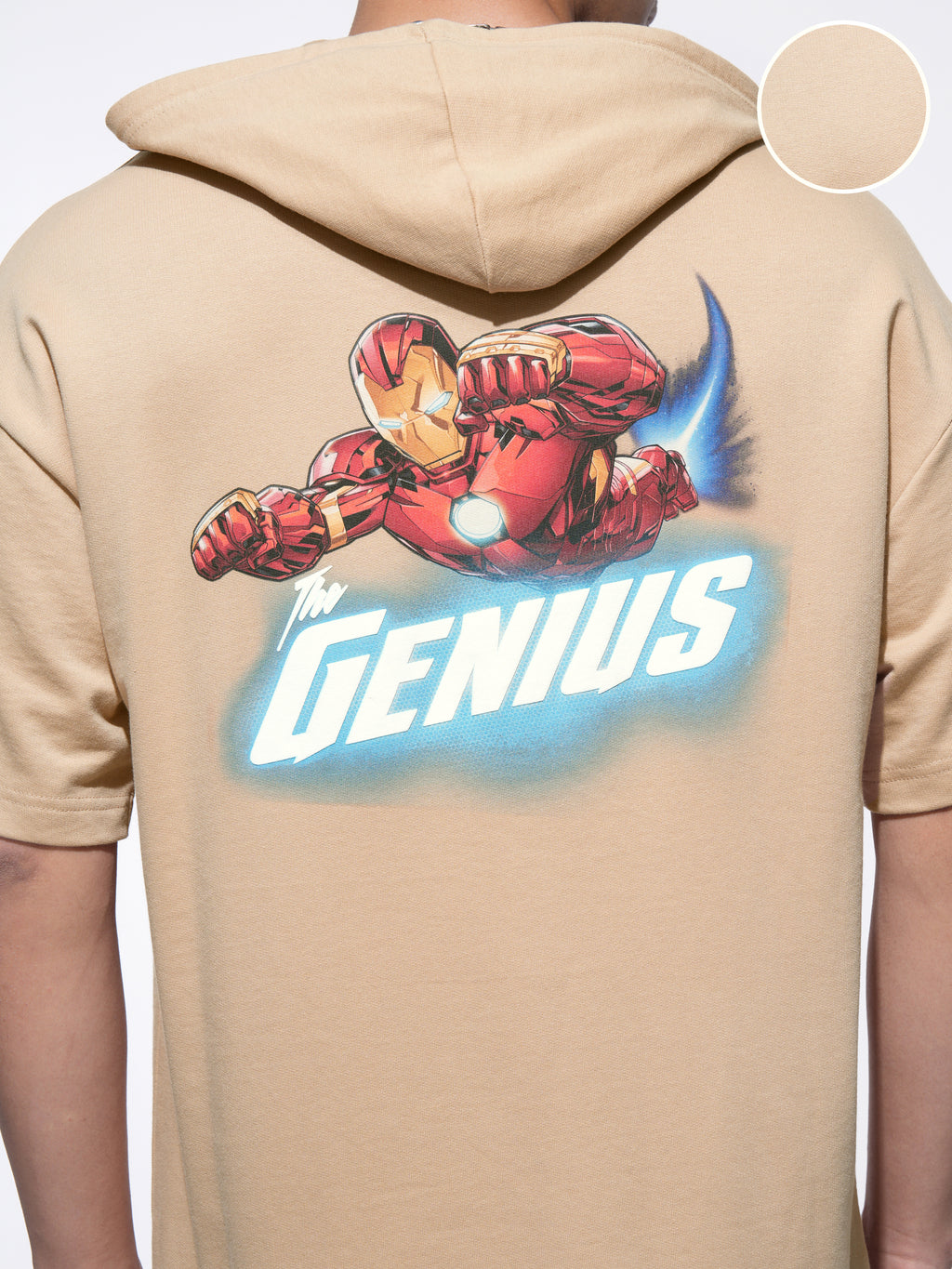 Marvel By Highlander Men Beige Iron Man Hooded Pullover Sweatshirt - Beige - Image 5