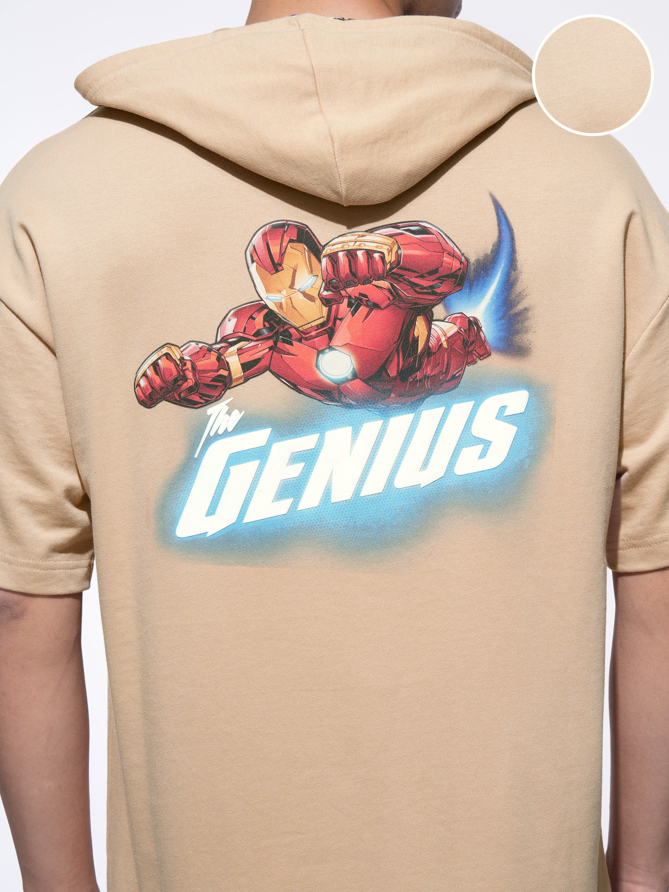 Marvel By Highlander Men Beige Iron Man Hooded Pullover Sweatshirt - Beige - Image 5