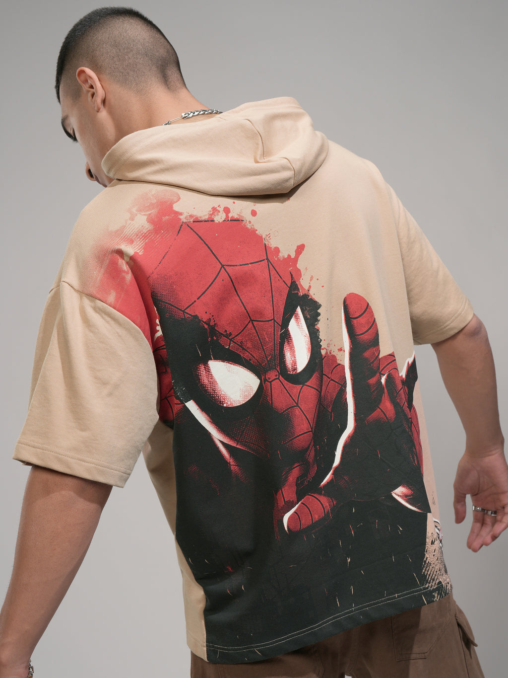 Marvel By Highlander Men Brown Spider-Man Hooded Pullover Sweatshirt - Brown - Image 3