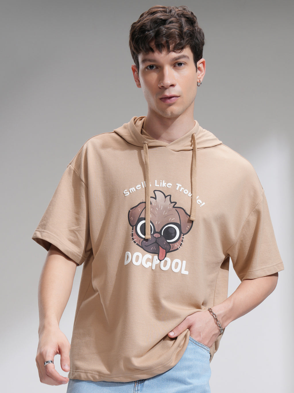 Marvel By Highlander Men Brown Dogpool Hooded Pullover Sweatshirt - Brown - Image 3