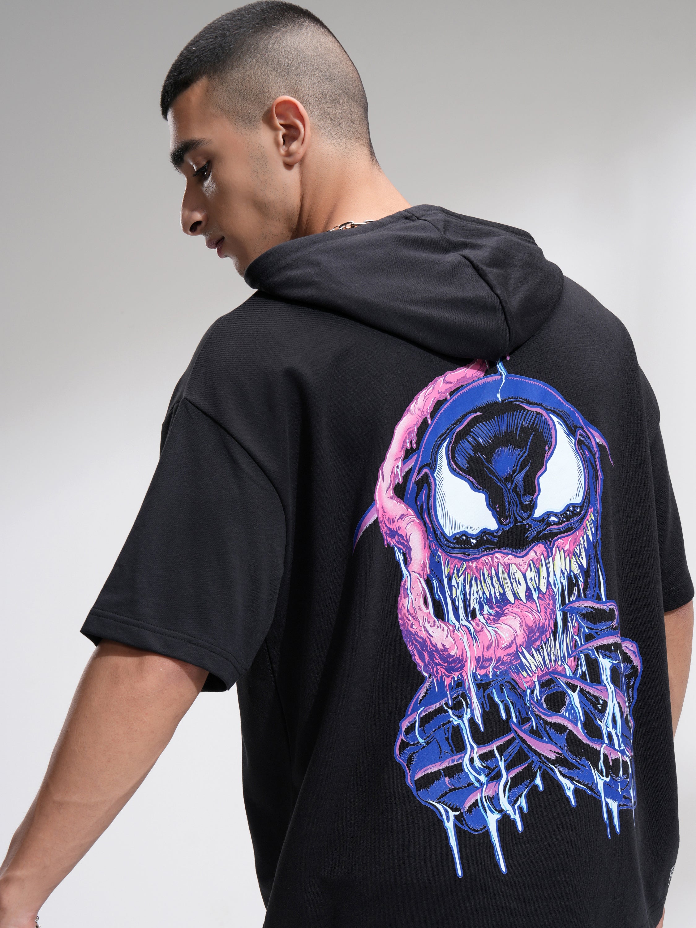 Marvel By Highlander Men Black Venom Hooded Pullover Sweatshirt - Black - Image 1