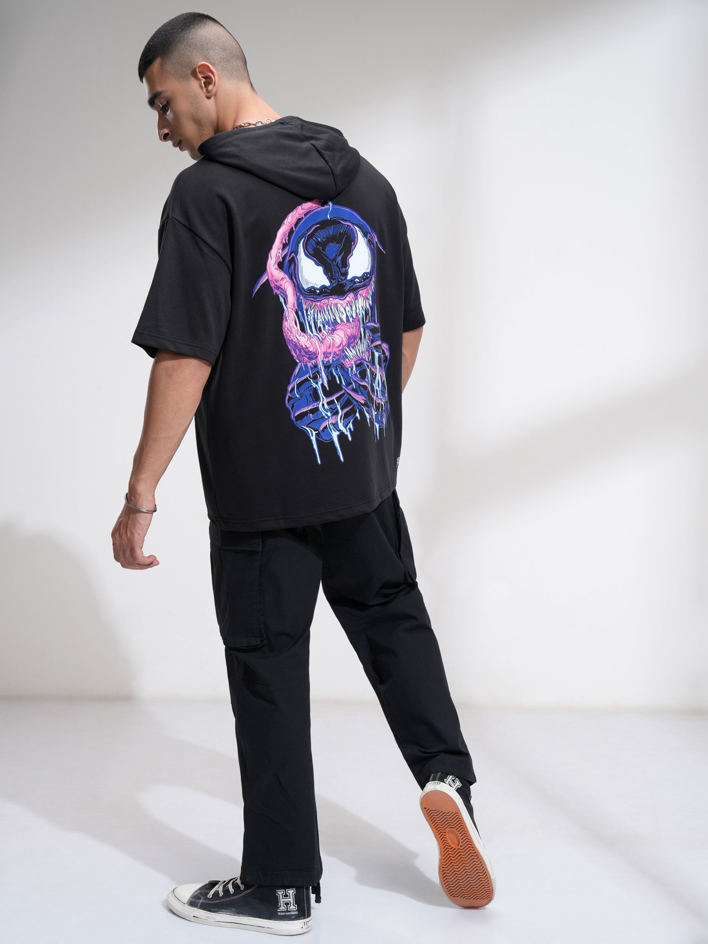 Marvel By Highlander Men Black Venom Hooded Pullover Sweatshirt - Black - Image 2